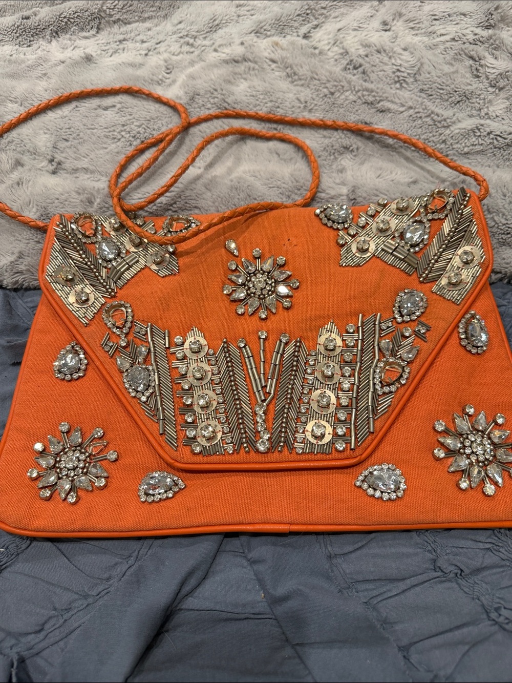Ricki's Orange Embellished Beaded Clutch